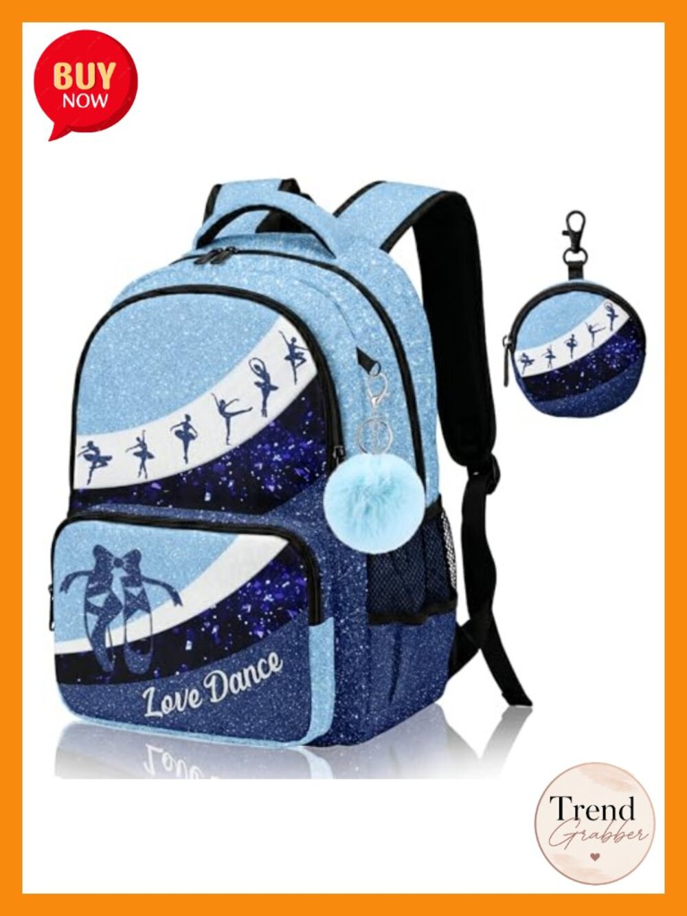 Dance Backpack for Girls Women with Coin Purse & Key Chain, Water-Resistant